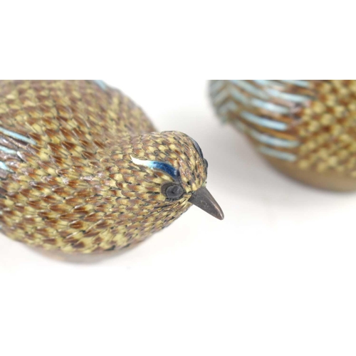 356 - A pair of Su Hai Chinese silver limited edition enamelled Kwelin quail boxes, with detailed feather ... 