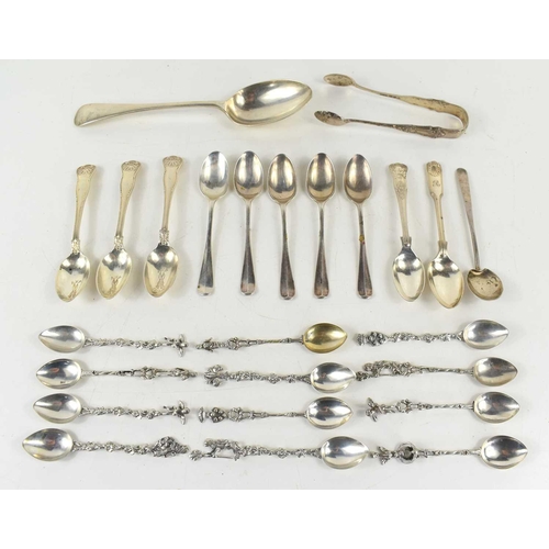 367 - A group of silver teaspoons together with a silver desert spoon, a set of Italian white metal spoons... 