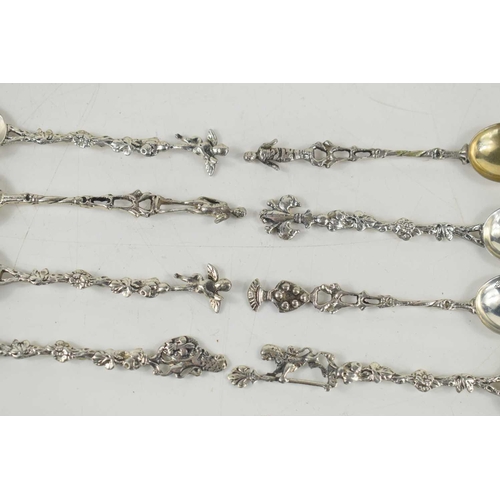 367 - A group of silver teaspoons together with a silver desert spoon, a set of Italian white metal spoons... 