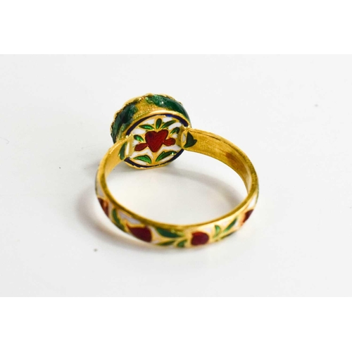 39 - A diamond, gold and polychrome enamel ring, in the Georgian style, the flat rose cut diamond 7mm dia... 