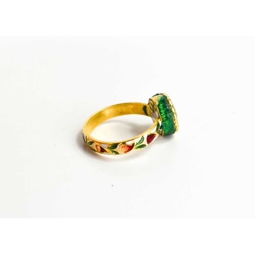 39 - A diamond, gold and polychrome enamel ring, in the Georgian style, the flat rose cut diamond 7mm dia... 