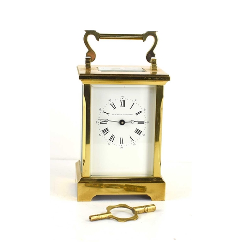 414 - A Bracher & Sydenham 8 day carriage clock, the white enamel dial with roman numerals, the movement s... 