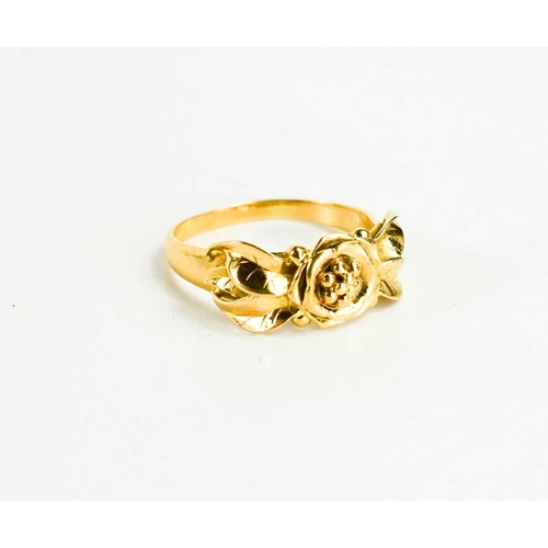 60 - A Georg Jensen 18ct gold ring intricately modelled as a flower with leaves of Art Nouveau form, size... 
