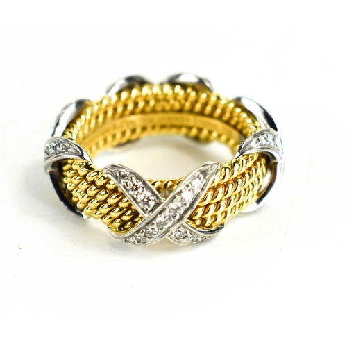 65 - A Tiffany & Co by Schlumberger Studios 18ct gold and diamond ring, composed of four yellow gold rope... 