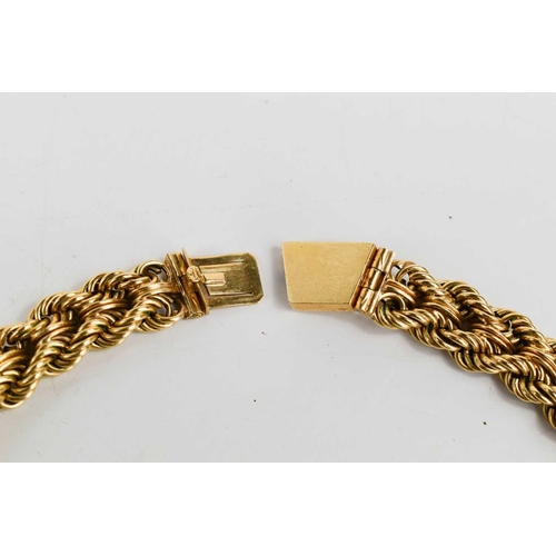 66 - A 14k gold double ropetwist necklace, graduated style, with slide clasp, 47g, 39cm long.