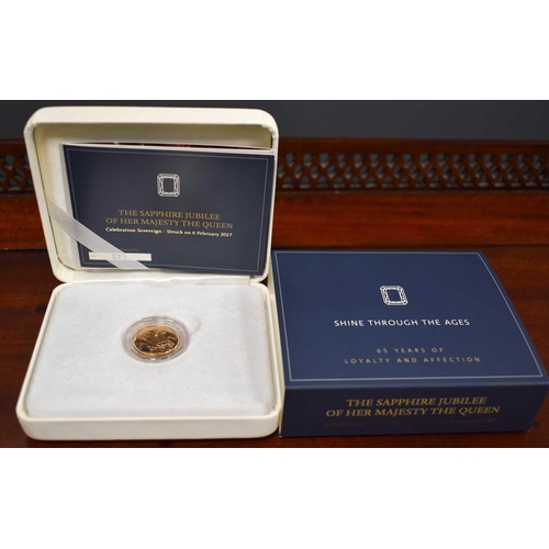 133 - A Royal Mint Celebration Sovereign, Struck on the 6 February 2017 for The Sapphire Jubilee of Her Ma... 