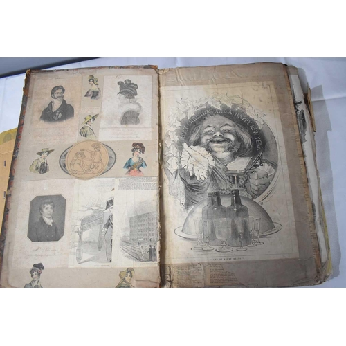 363 - A Victorian scrapbook having newspaper cutouts, election posters, envelopes, advertising leaflets, I... 