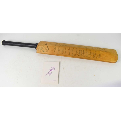 366 - Football ephemera: a cricket bat, signed by the 1965 Arsenal, Leicester City and Peterborough United... 