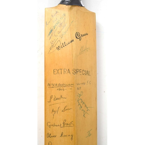 366 - Football ephemera: a cricket bat, signed by the 1965 Arsenal, Leicester City and Peterborough United... 