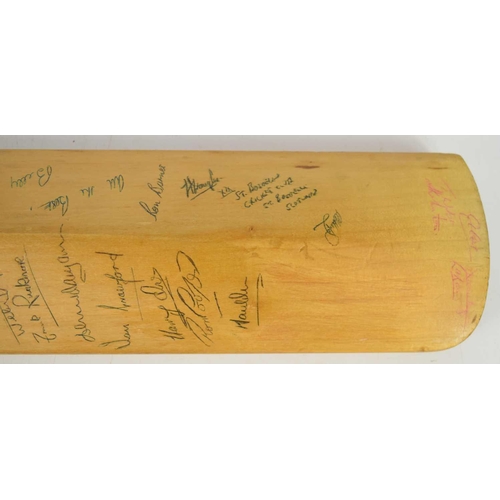 366 - Football ephemera: a cricket bat, signed by the 1965 Arsenal, Leicester City and Peterborough United... 