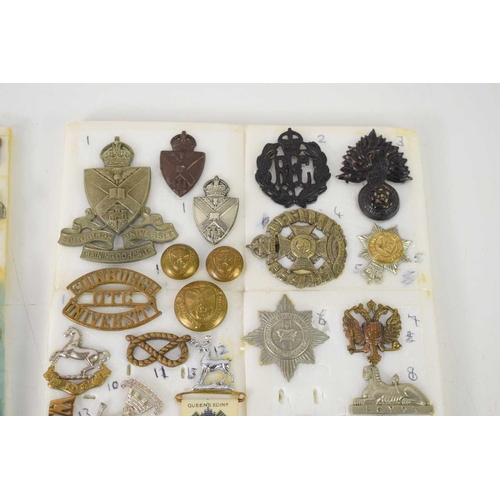 37 - A group of cap and collar badges, including a pair of WWI, Northumberland Fusiliers badges, with ide... 