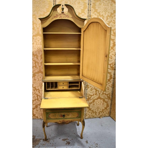 553 - A Venetian style secretaire cabinet, with two drawers beneath the fall front desk, handpainted with ... 