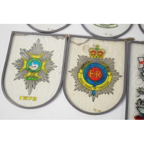 60 - A group of regimental handpainted glass plaques, to include Royal Electrical and Mechanical Engineer... 