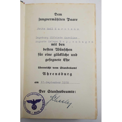 74 - A copy of Mein Kampf” by Adolf Hitler, 1938 marriage presentation edition, with signature and stamp ... 