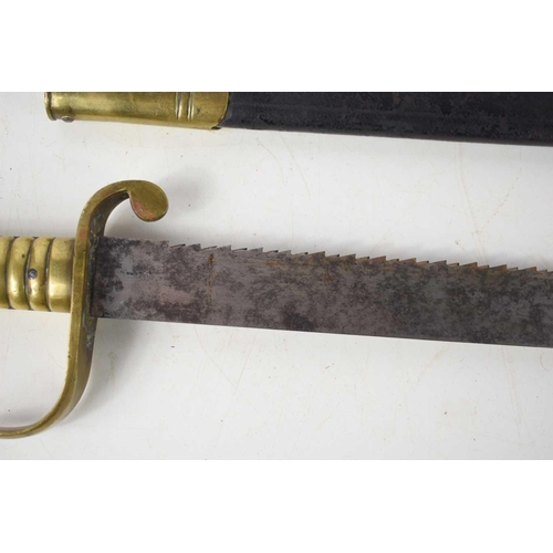 83 - An 1856 pattern Pioneer saw-back sword and scabbard, the sword made by Robert Mole, Birmingham, numb... 