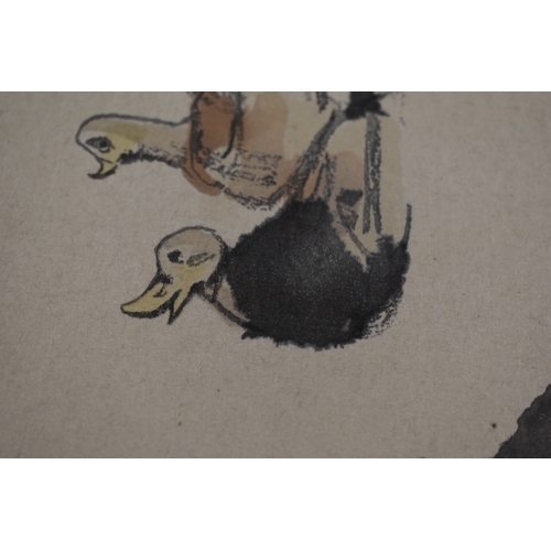 414 - A Chinese printed scroll, depicting girl with ducks, signed to the picture and verso.