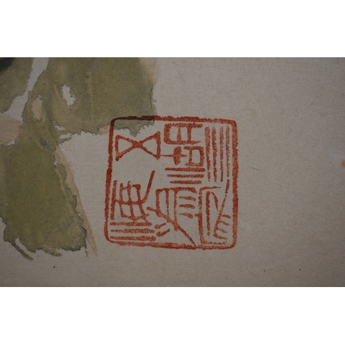 414 - A Chinese printed scroll, depicting girl with ducks, signed to the picture and verso.