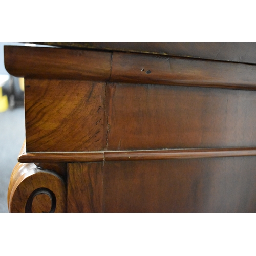 536 - A Victorian burr walnut chiffonier sideboard having two drawers above two cupboard doors, 93cms tall... 