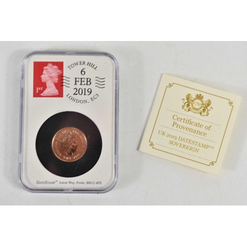 10 - A Queen Elizabeth II gold sovereign, 2019, sealed in a Datestamp case, with certificate.