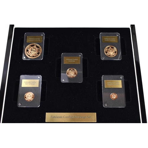 12 - The Falklands Conflict five coin 22ct gold sovereign set, issued by the London Mint, the set compris... 