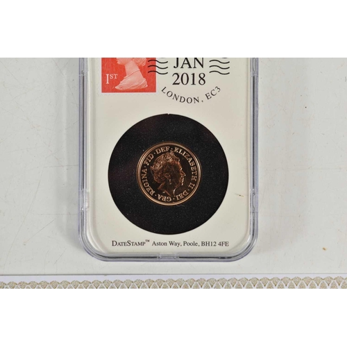 13 - A Queen Elizabeth II 22ct gold sovereign, 2018, sealed in a Datestamp case, with certificate.