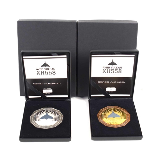 30 - Two Avro Vulcan commemorative medals, one silver and the other gold plated, both with cases and cert... 