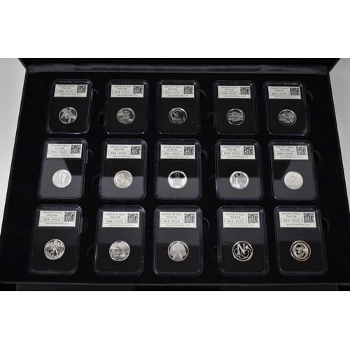 43 - A collection of The 2018 DateStamp united Kingdom A-Z Silver proof 10p Coin Set, the box containing ... 