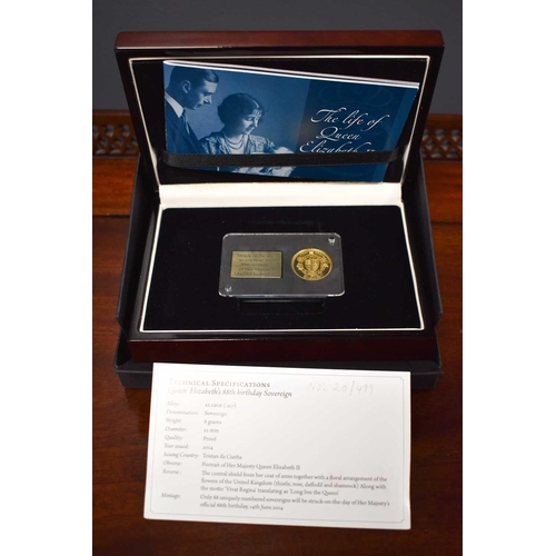 50 - The Life of Queen Elizabeth II, 88th Birthday gold proof Sovereign, limited edition 88/499, Tristan ... 