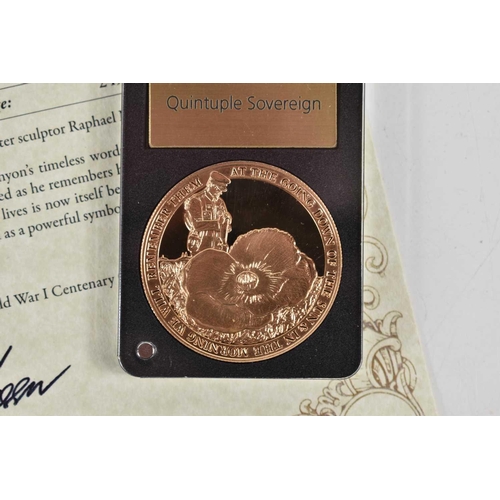 9 - The World war I Centenary Quintuple 22ct Gold Proof Sovereign, issued by the London Mint in 2018, 39... 