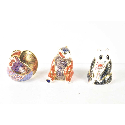 103 - A group of three Royal Crown Derby paperweights comprising of a Cockerel, Panda Bear and a Honey Bea... 