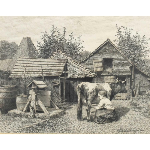 12 - William Biscombe Gardner (1847-1919) a pair of pencil sketches of farmyard scenes, one depicting a w... 