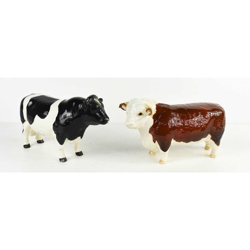 122 - A Beswick Hereford Bull Champion of Champions, together with a Fresian Bull, likely Beswick although... 