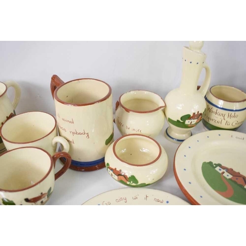 152 - A group of Devon ware pottery, including Dartmouth Pottery jug and cover, teapot and coffee pot, a/f... 