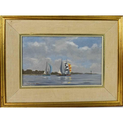 18 - John Webster (British 20th century): Sunbeams Racing Chichester Harbour, 18 by 29cm, signed bottom l... 