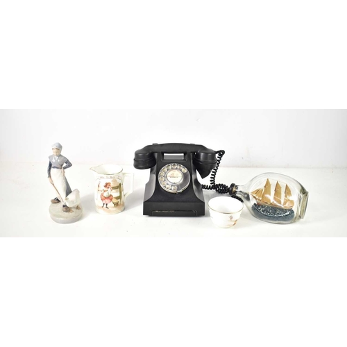 204 - A vintage rotary telephone together with a ship in a bottle, a Royal Doulton Little Bo Peep jug, a R... 