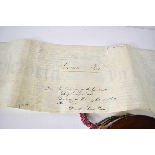 250 - A Royal Warrant of Patent, hand written on vellum and granted to Samuel Fox of The Stocksbridge Work... 