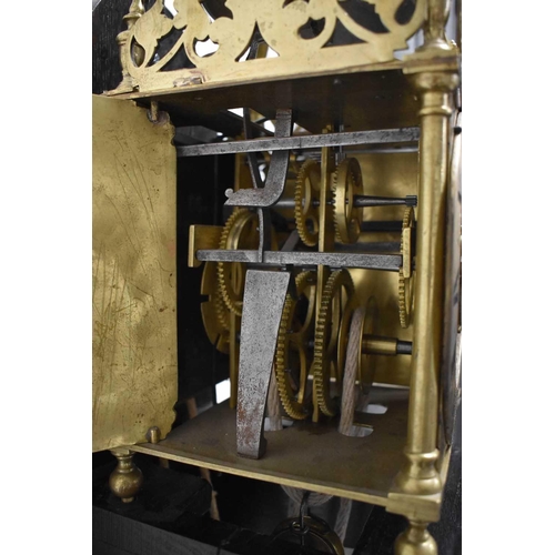 320 - A 19th century Scott of London brass lantern clock, the Roman numeral chapter ring bordering a centr... 