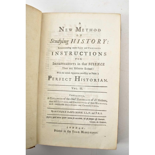 333 - Richard Rawlinson, A New Method of Studying History, printed 1728, paper label attached inside for G... 