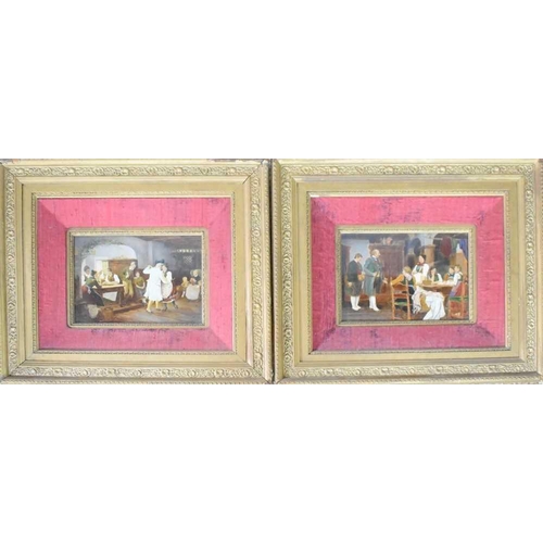 35 - A pair of late Victorian crystoleums, interior domestic scenes, 17 by 25cm.