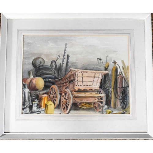 41 - Gladys Rees Teesdale (1898-1985): 'Wagon', a watercolour on paper depicting a cart in a barn setting... 