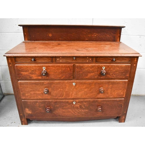 469 - A 19th century oak sideboard, with three short drawers inlaid with stringing, two over two long draw... 