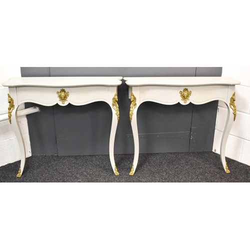 479 - A pair of French 19th century style painted console tables, with serpentine legs and gold coloured e... 