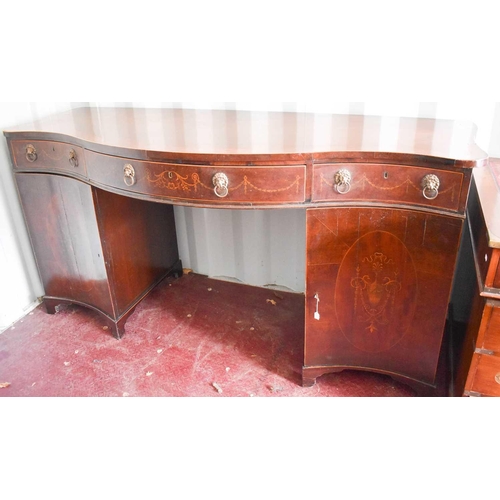 490 - A Georgian mahogany & satinwood serpentine sideboard, the drawers inlaid with marquetry decoration, ... 