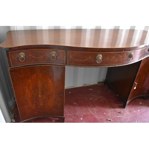 490 - A Georgian mahogany & satinwood serpentine sideboard, the drawers inlaid with marquetry decoration, ... 