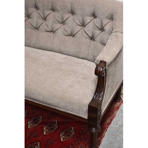 492 - A William IV mahogany settee, the newly upholstered beige button back and seat compliments the mahog... 