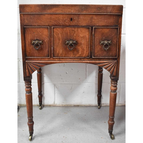 495 - A 19th century Georgian campaign chest, with twin handles, the top opening to reveal a fitted interi... 