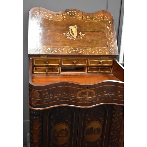 496 - A large Victorian Irish arbutus wood Killarney marquetry davenport attributed to Arthur Jones of Dub... 