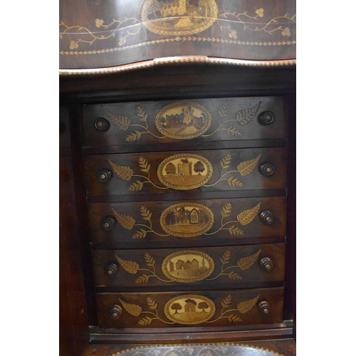 496 - A large Victorian Irish arbutus wood Killarney marquetry davenport attributed to Arthur Jones of Dub... 