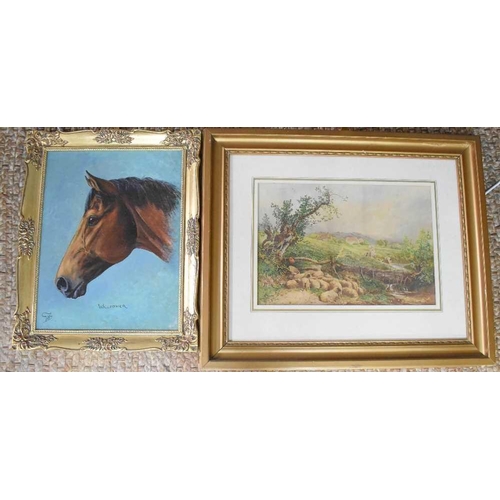 50 - An equine portrait of a bay, entitled 'Willpower', signed bottom left Ganley and dated '87, 45 by 35... 