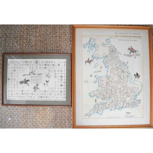 52 - A map of Britain showing the Foxhunts of England, Wales and Scotland, 72 by 54cm and another showing... 